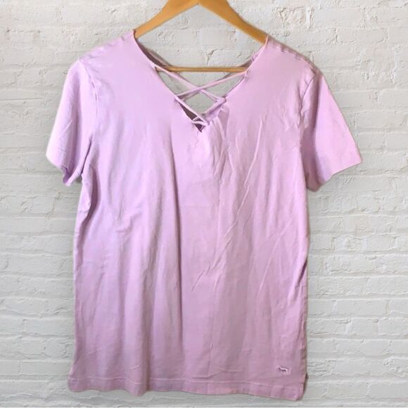𝅺pink by Victoria’s Secret short sleeve T-shirt strappy V-neck split hemline - Picture 1 of 7